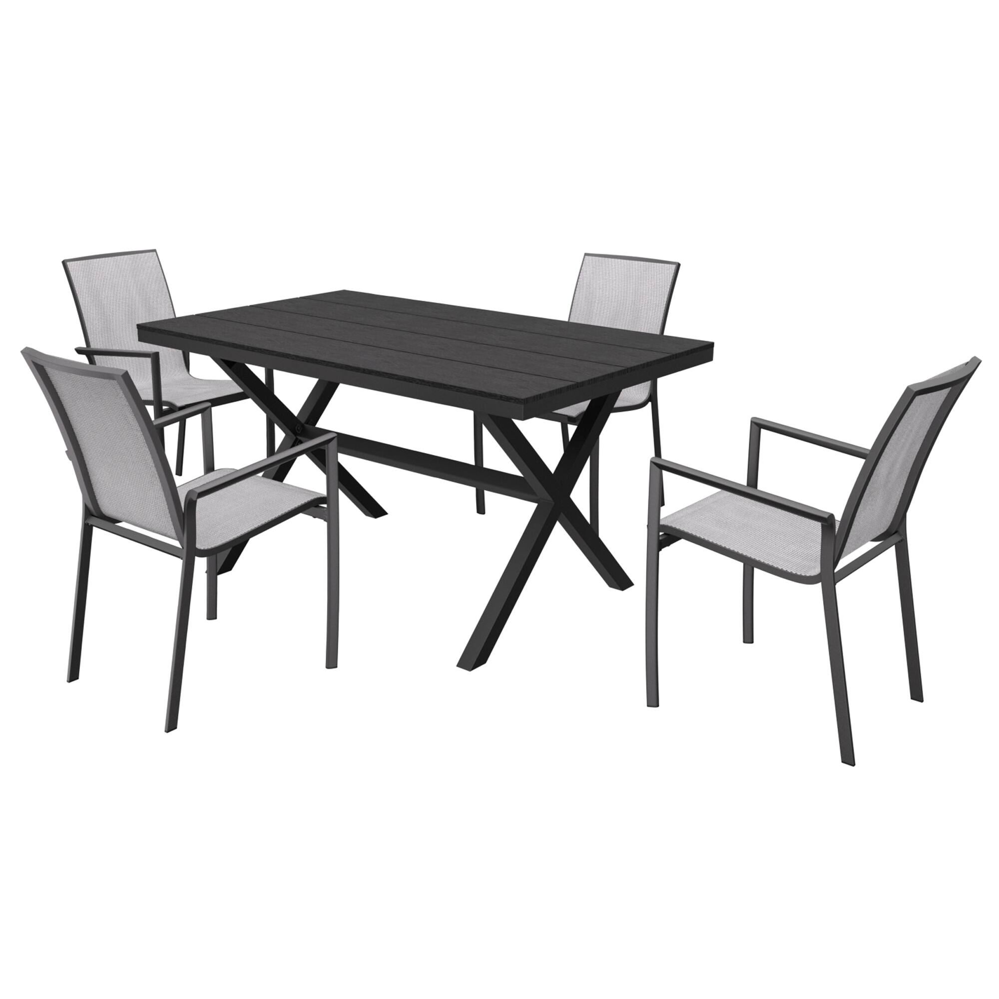 Front. Mondawe - 5-Piece Outdoor Dining Set with Breathable Teslin Chairs - Black+Grey.