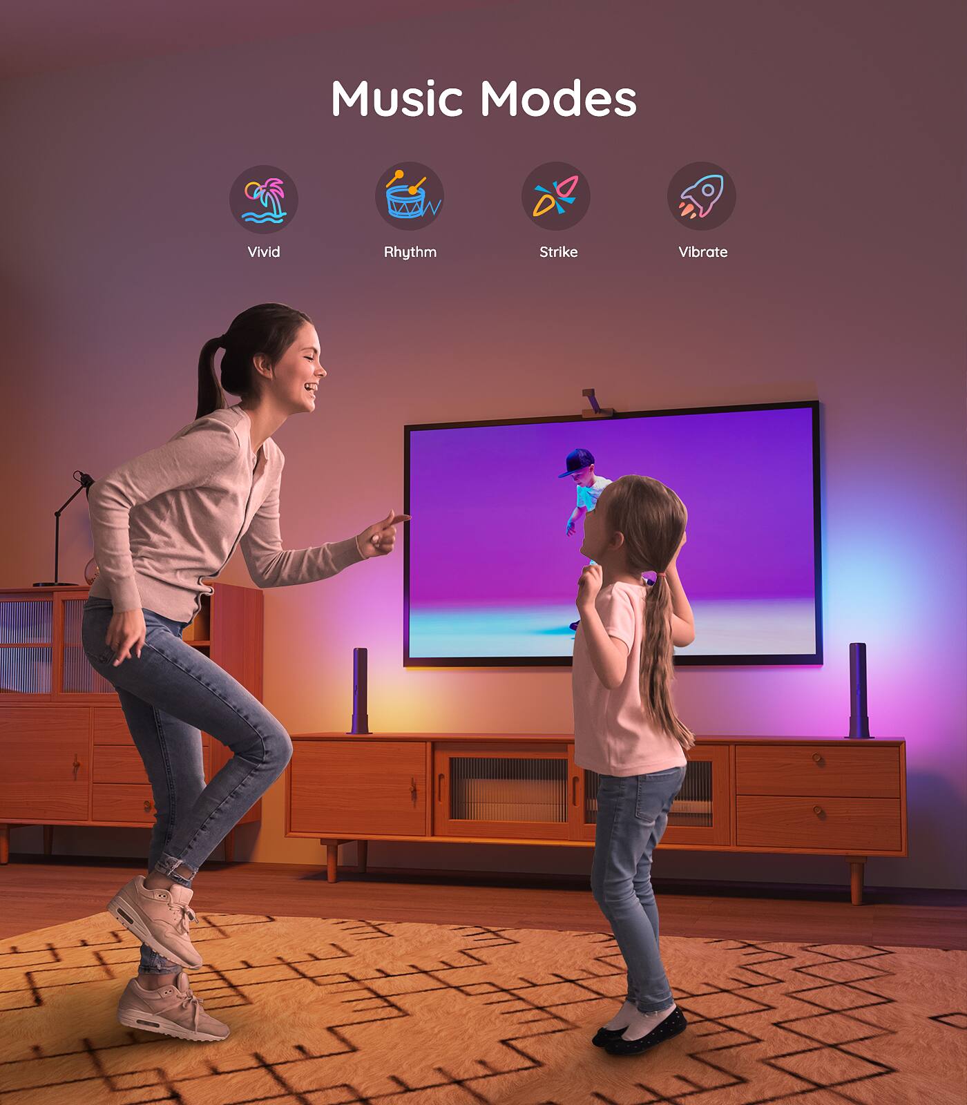 Music Modes: Vivid, Rhythm, Strike, Vibrate