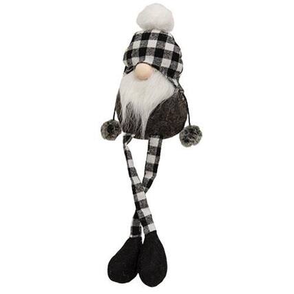 Front. BreeBe - *Black & White Buffalo Check Beanie Dangle Leg Gnome - Black & White.