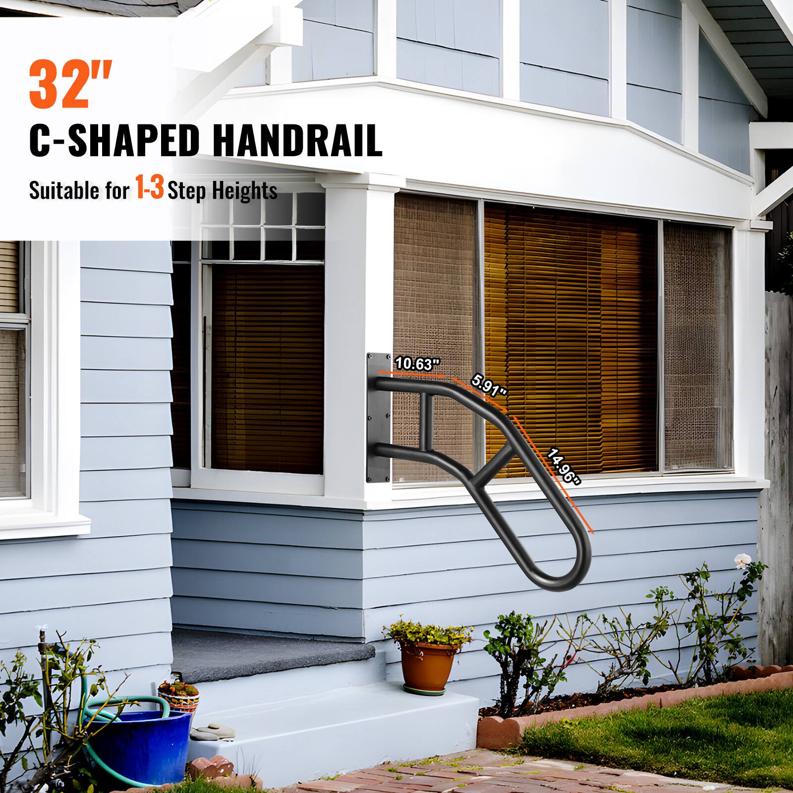 32" C-Shaped Handrail  
Suitable for 1-3 Step Heights  
10.63"  
5.91"  
14.96"