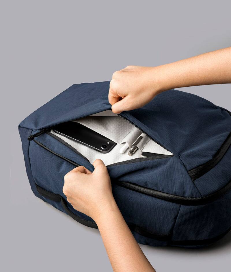 Alt View 5. ALPAKA - Traverse Backpack Laptop Backpack for Men, Backpack with Laptop Compartment (16"), Clamshell Travel Pack, Bottle Sleeve - Moonlight Blue Axoflux 400D Ripstop Nylon.
