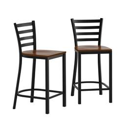 Emma + Oliver - 2 Pack Ladder Back Metal Restaurant Counter Stool - Upholstered Seat - Cherry Wood Seat/Black Metal Frame