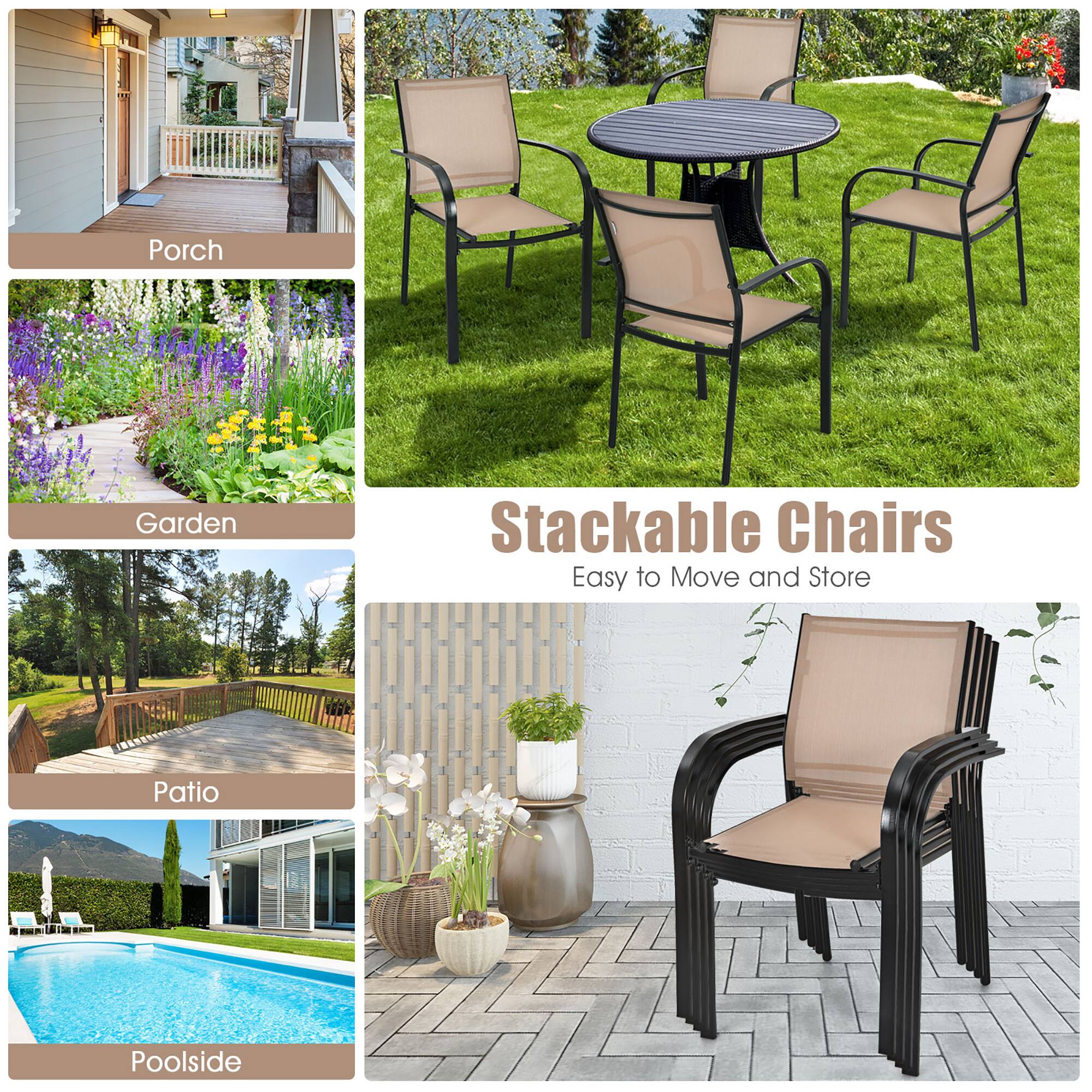 Porch Garden Stackable Chairs Easy to Move and Store Patio Poolside

Stackable Chairs
Easy to Move and Store