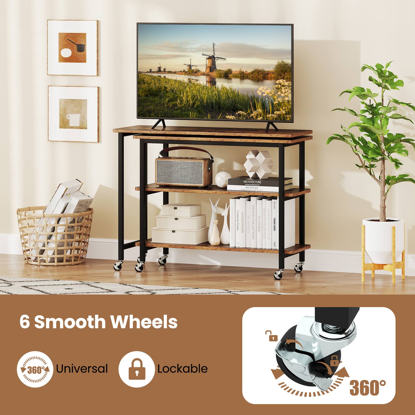 6 Smooth Wheels  
Universal  
Lockable  
360°