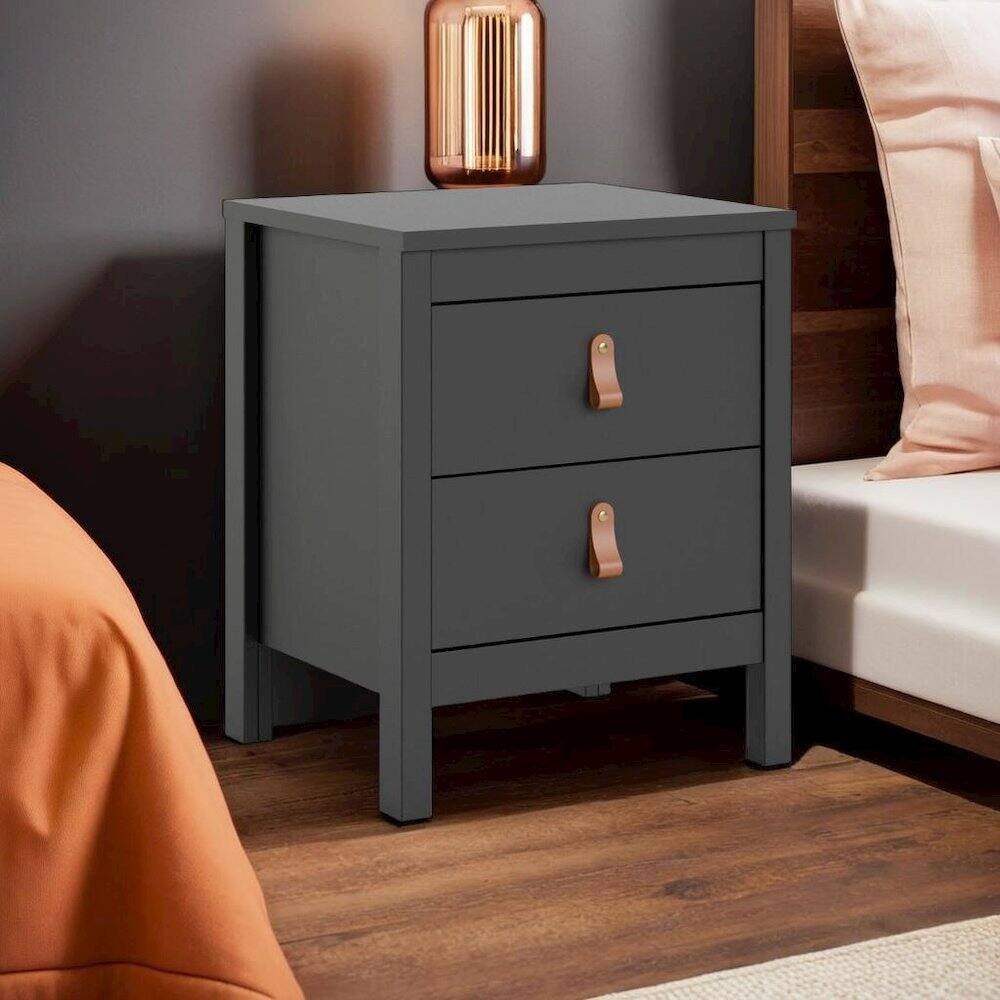 Back. FurniFact - Stylish Matte Nightstand with Two Drawers for Modern Bedrooms - Black.