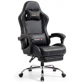 Dowinx - KARXAS Ergonomic Gaming Chair with 155° Recline, Retractable Footrest, Breathable PU Leather & Pocket Spring Cushion - Black