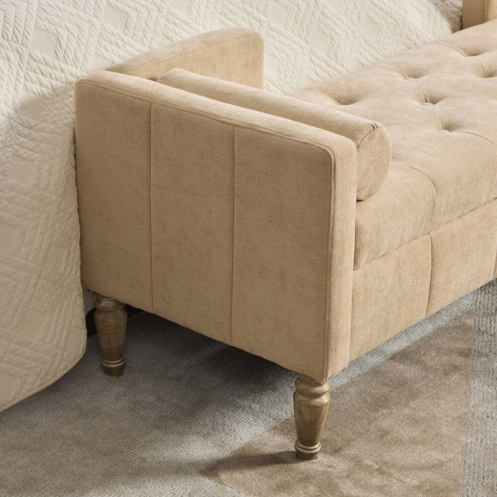 Alt View 2. Ropilly - Ropilly 64.6" Upholstered Storage Bench, Tufted End of Bed Bench with Backrest & Armrests, Wheat - Wheat.