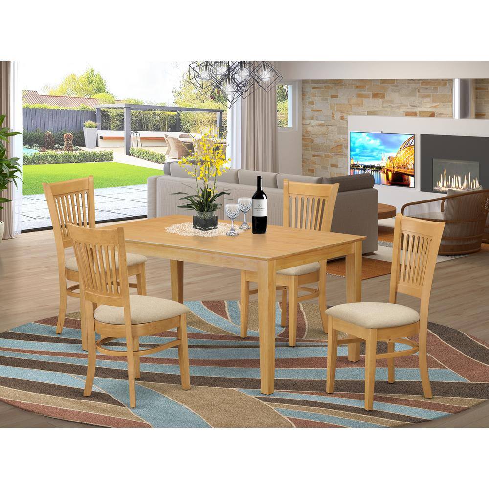 Front. East West Furniture - CAVA5-OAK-C 5 PcSmall Kitchen Table set - Kitchen Table and 4 Dining Chairs - Oak.