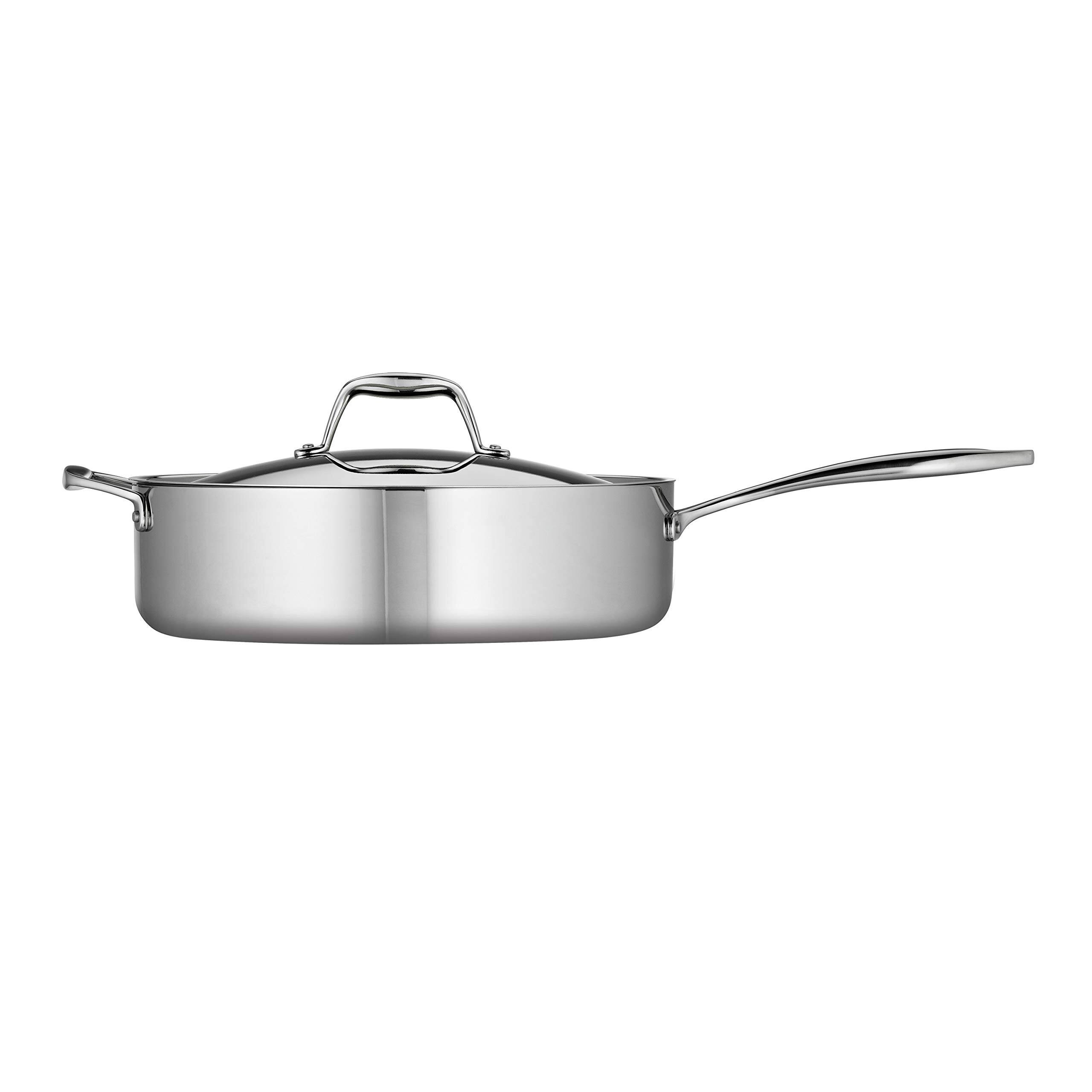 Angle. Tramontina - Tramontina Tri-Ply Clad Stainless Steel 6-Quart Saute Pan with Lid, Induction-Ready Cooking Pan, Dishwasher-Safe - silver.