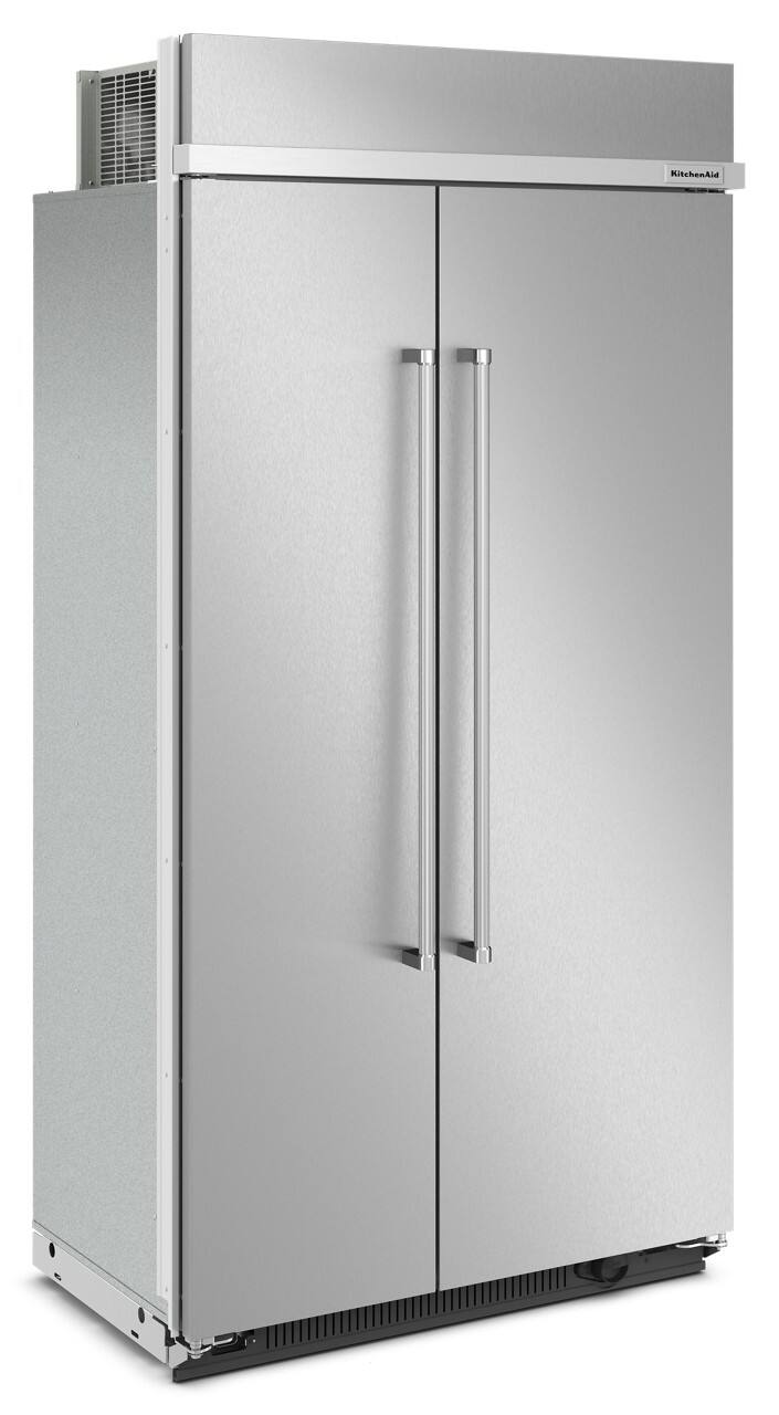 Angle. KitchenAid - 25.5 Cu. Ft. Side-by-Side Refrigerator with Under-Shelf Prep Zone - Stainless Steel with PrintShield Finish.