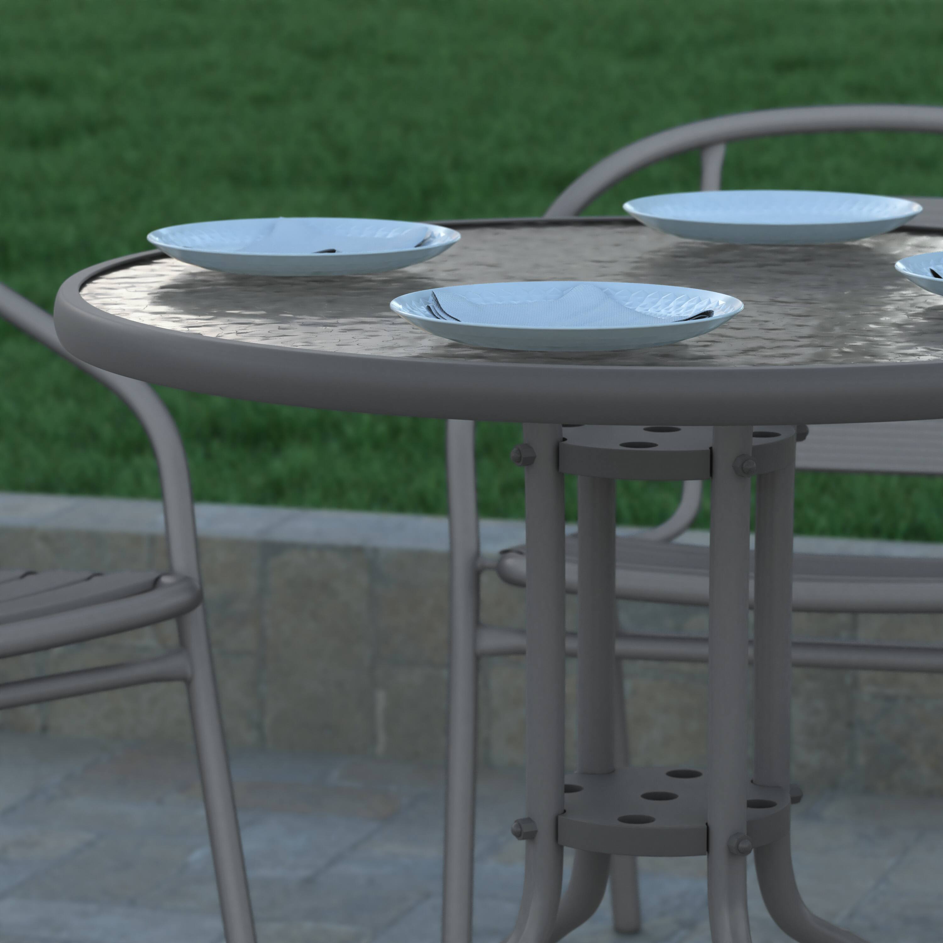 Alt View 4. Emma + Oliver - 31.5" Round Tempered Glass Metal Table with Smooth Ripple Design Top - Clear Top/Silver Frame.