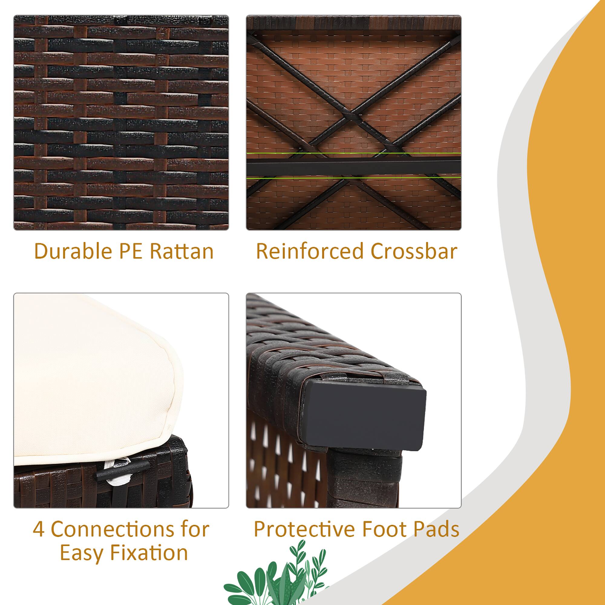 Durable PE Rattan Reinforced Crossbar: 4 Connections for Easy Fixation Protective Foot Pads
