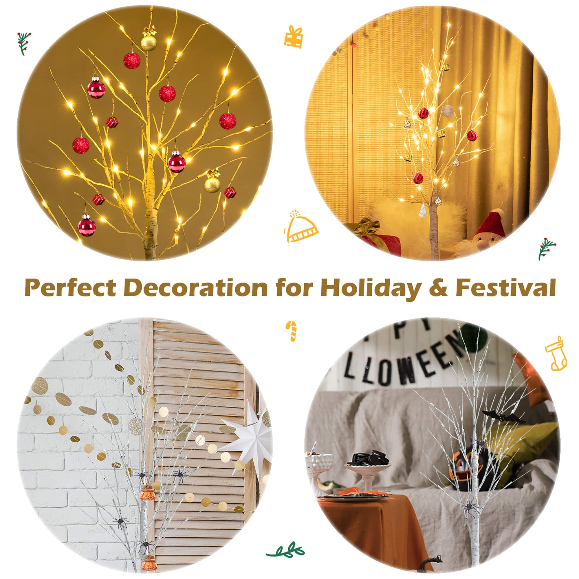 Perfect Decoration for Holiday & Festival:
1. Christmas Tree: A beautifully decorated Christmas tree with lights and ornaments.
2. Pumpkin: A pumpkin decoration, possibly for Halloween or Thanksgiving.
3. Tree with lights: A tree with lights and ornaments, suitable for any festive occasion.
4. Tree with lights and ornaments: A tree with lights and ornaments, perfect for adding a festive touch to any event.
5. Tree with lights and ornaments: A tree with lights and ornaments, ideal for creating a warm and welcoming atmosphere.
6. Tree with lights and ornaments: A tree with lights and ornaments, perfect for adding a touch of holiday cheer to any space.