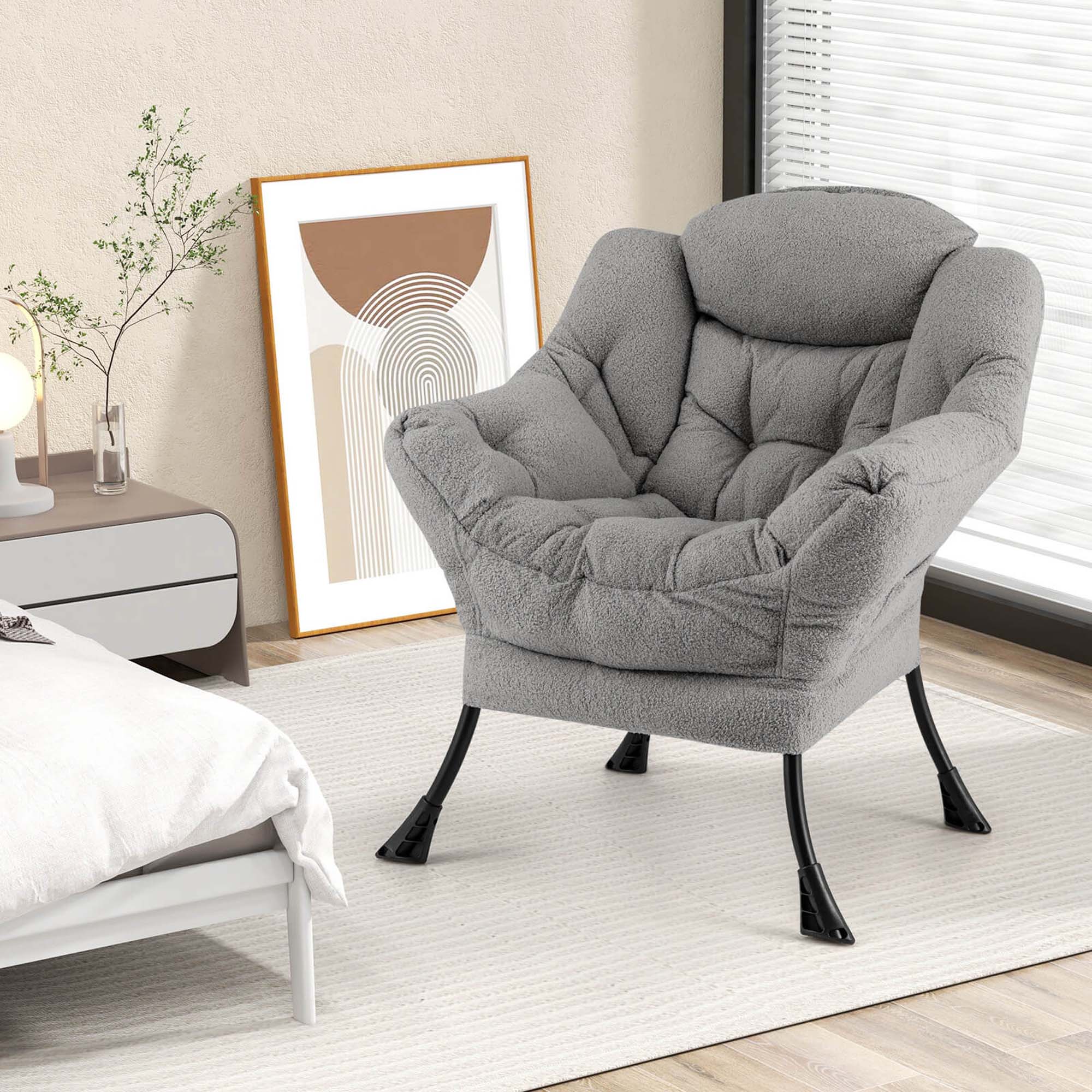 Alt View 11. Costway - Stylish Large Lazy Chair with Cozy Head Pillow and Seat Armrests - Gray.