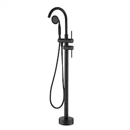 Boyel Living - 6 GPM 2-Handle Floor Mount Freestanding Tub Faucet with Hand Shower and Built-in Valve - Matte Black