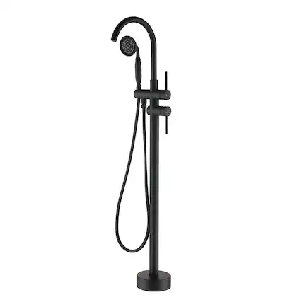 Front. Boyel Living - 6 GPM 2-Handle Floor Mount Freestanding Tub Faucet with Hand Shower and Built-in Valve in Matte Black - Matte Black.