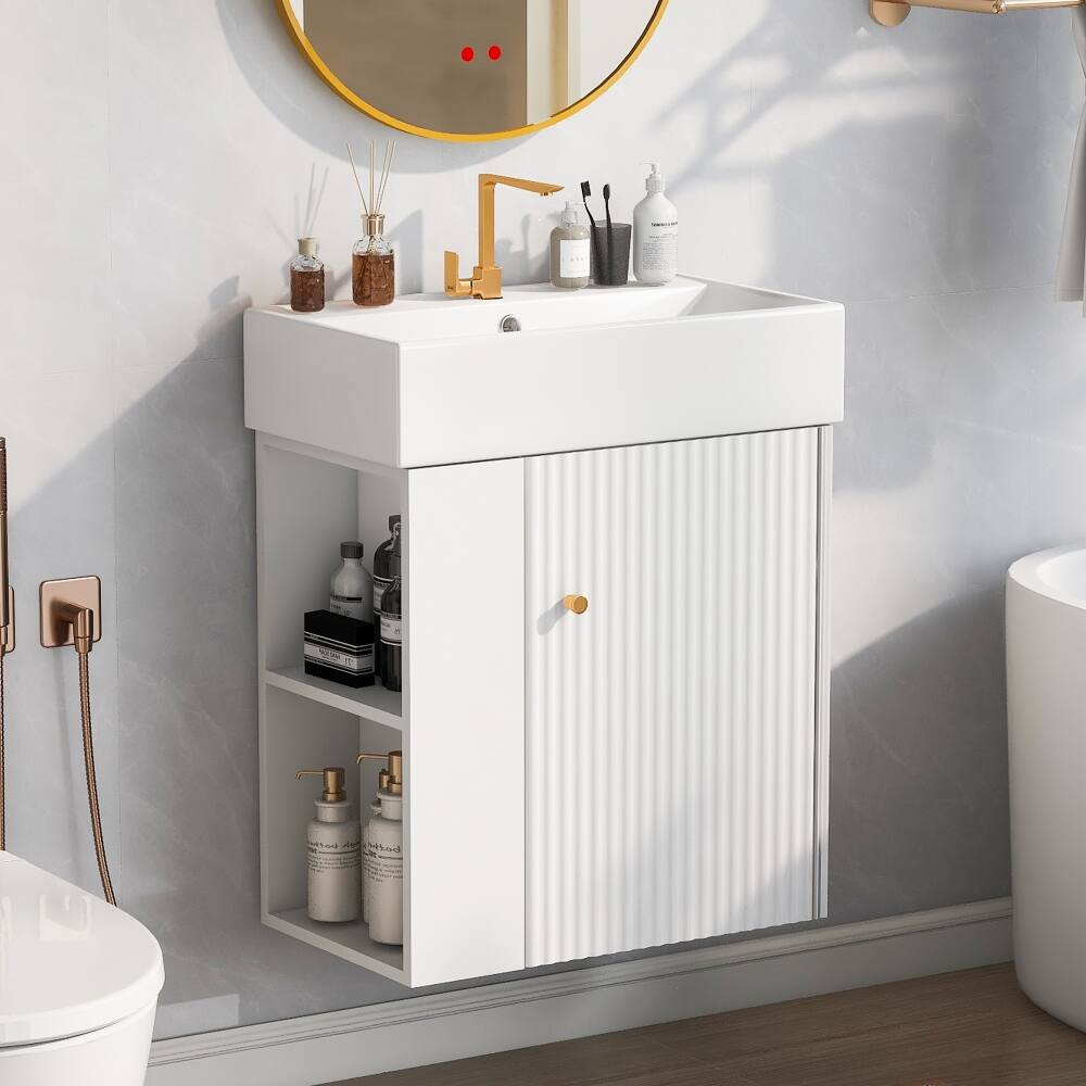 Loheer - 21.6 inch floating bathroom vanity Wall Mounted Vanity with Ceramic Basin Sink - White