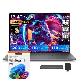 Dell - Upgraded - XPS 13 13.4" Touch Laptop,Snapdragon X Elite,32GB RAM,1TB SSD+1TB Dock Set,Backlit,Fingerprint,Win11 Pro - Graphite
