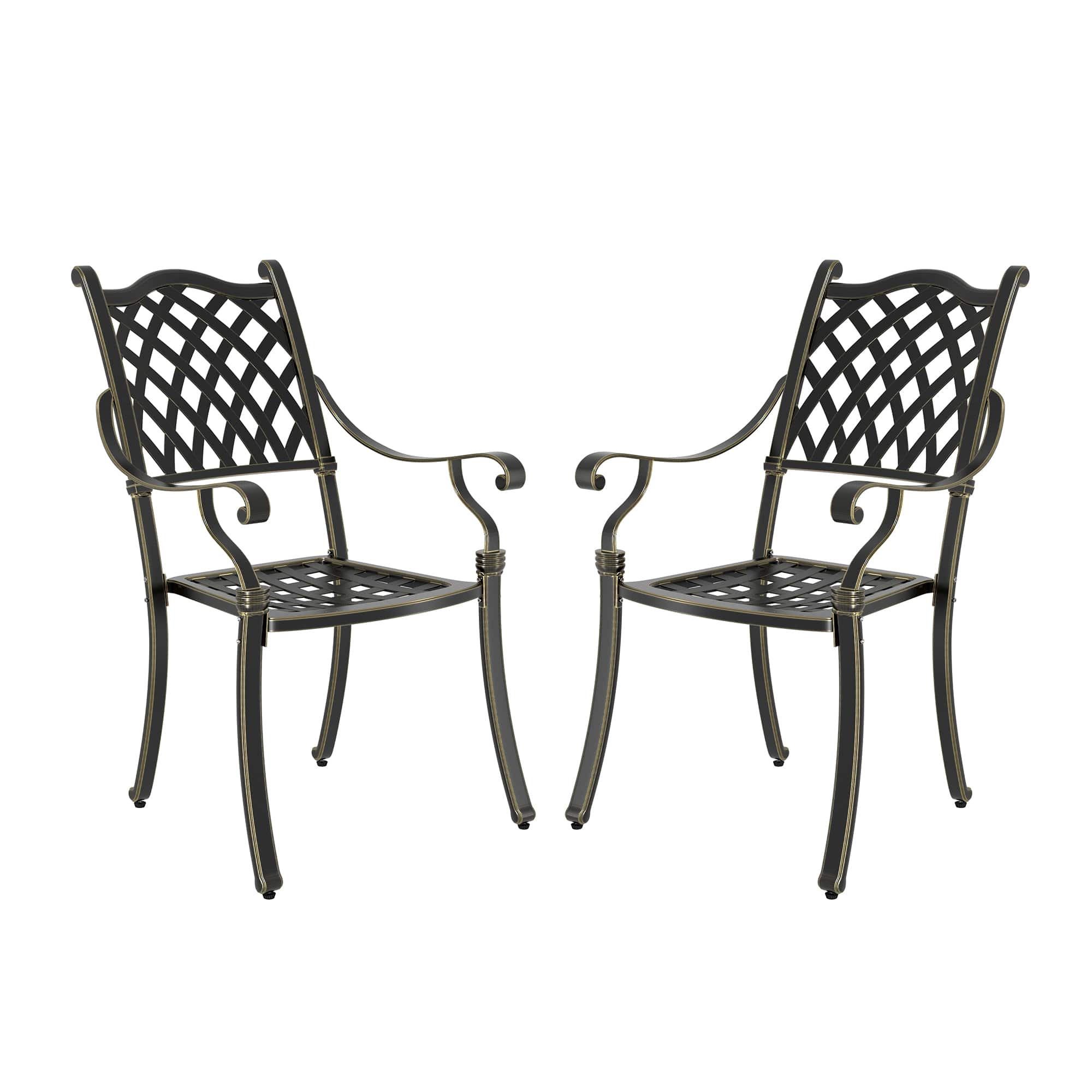 Mondawe - 2 Piece Cast Aluminum Dining Chair with Metal Weave Pattern - Bronze
