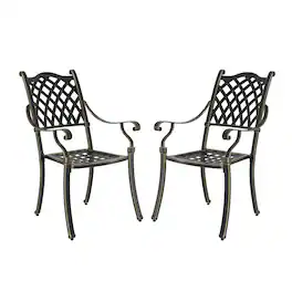 Mondawe - 2 Piece Cast Aluminum Dining Chair with Metal Weave Pattern - Bronze