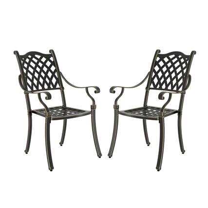 Front. Mondawe - 2 Piece Cast Aluminum Dining Chair with Metal Weave Pattern - Bronze.