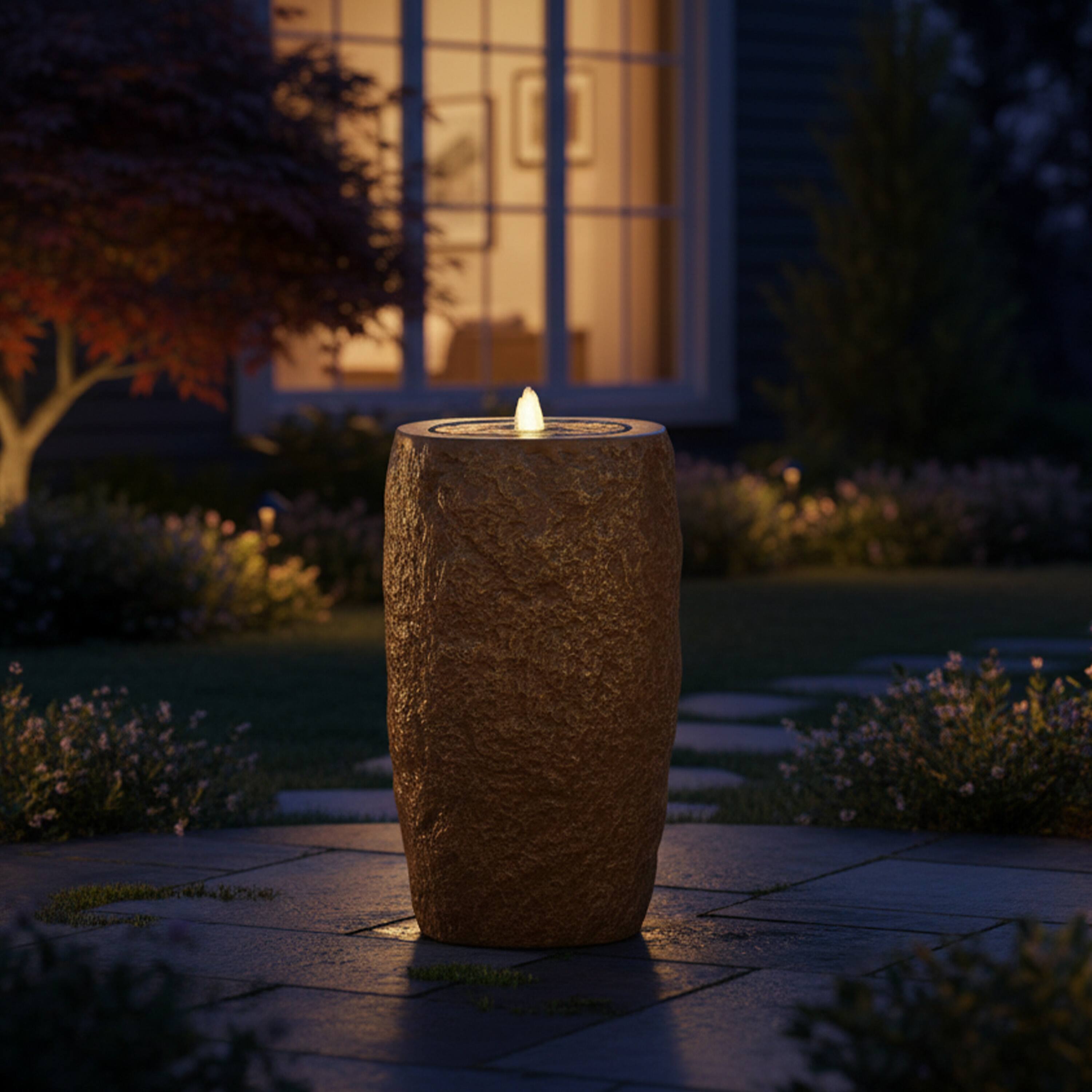 Alt View 9. Sunnydaze - Cylinder Polystone Outdoor Bubble Fountain - Brown.
