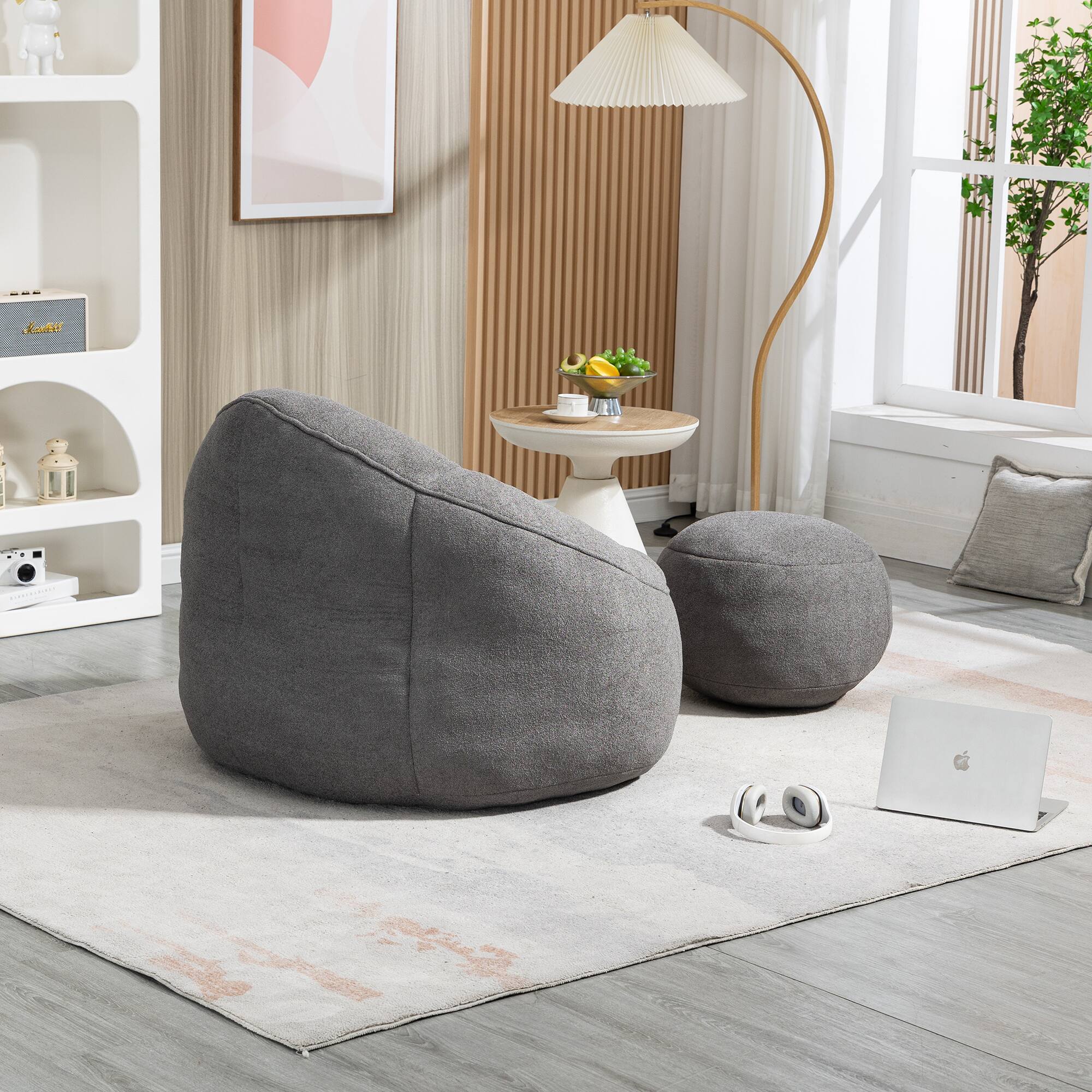 Alt View 2. GOODSILO - Premium Microfiber Bean Bag Sofa Chair with Detachable Footrest for Ultimate Comfort and Relaxation - Grey.