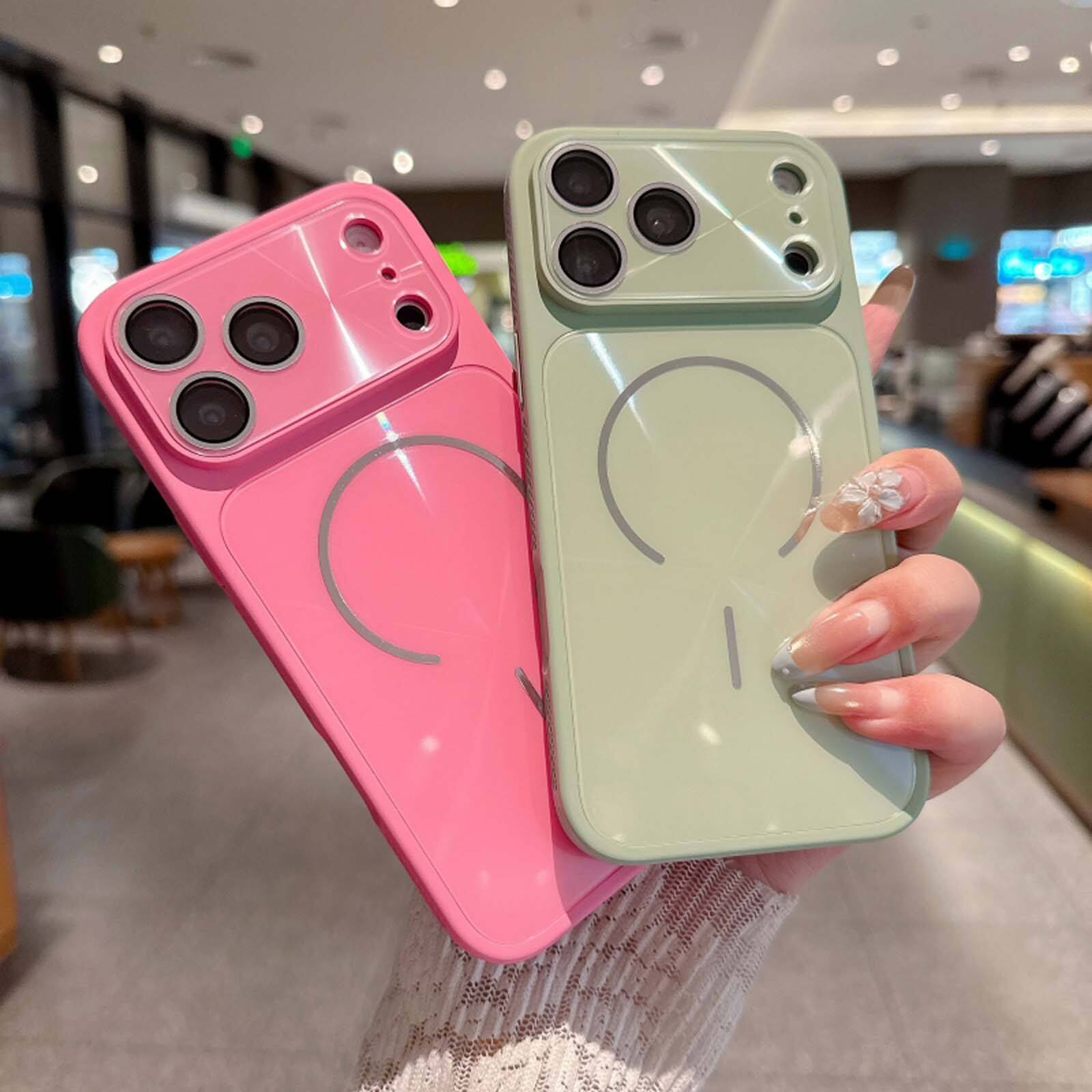 Left. Dteck - Magnetic Shockproof Phone Case for Apple iPhone 17 Pro, CD Texture Slim Hybrid Protective Cover Built-in Lens Film - Green.