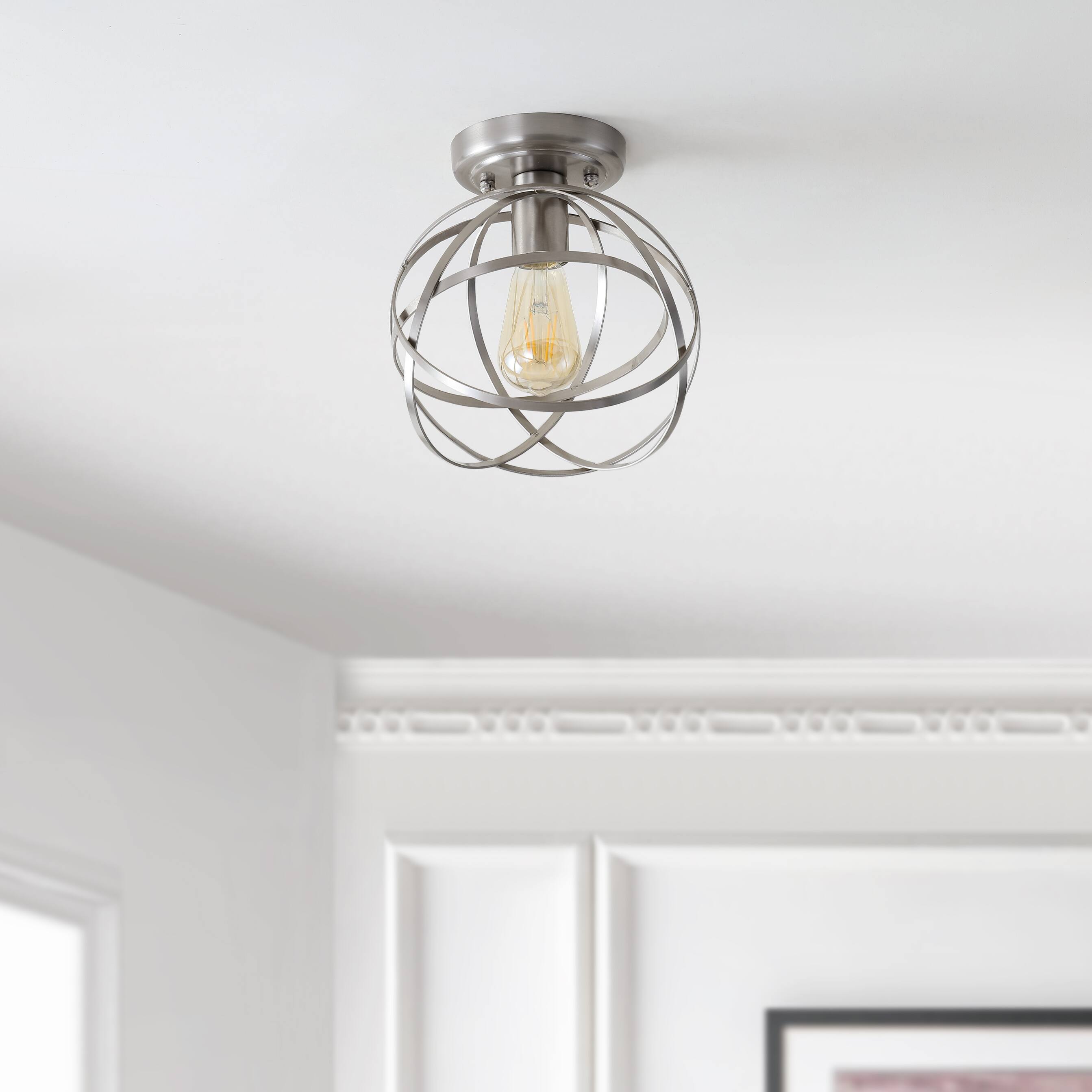 Alt View 5. Jonathan Y - Alba 8.5" Metal Orb LED Flush Mount, Nickel - Nickel.