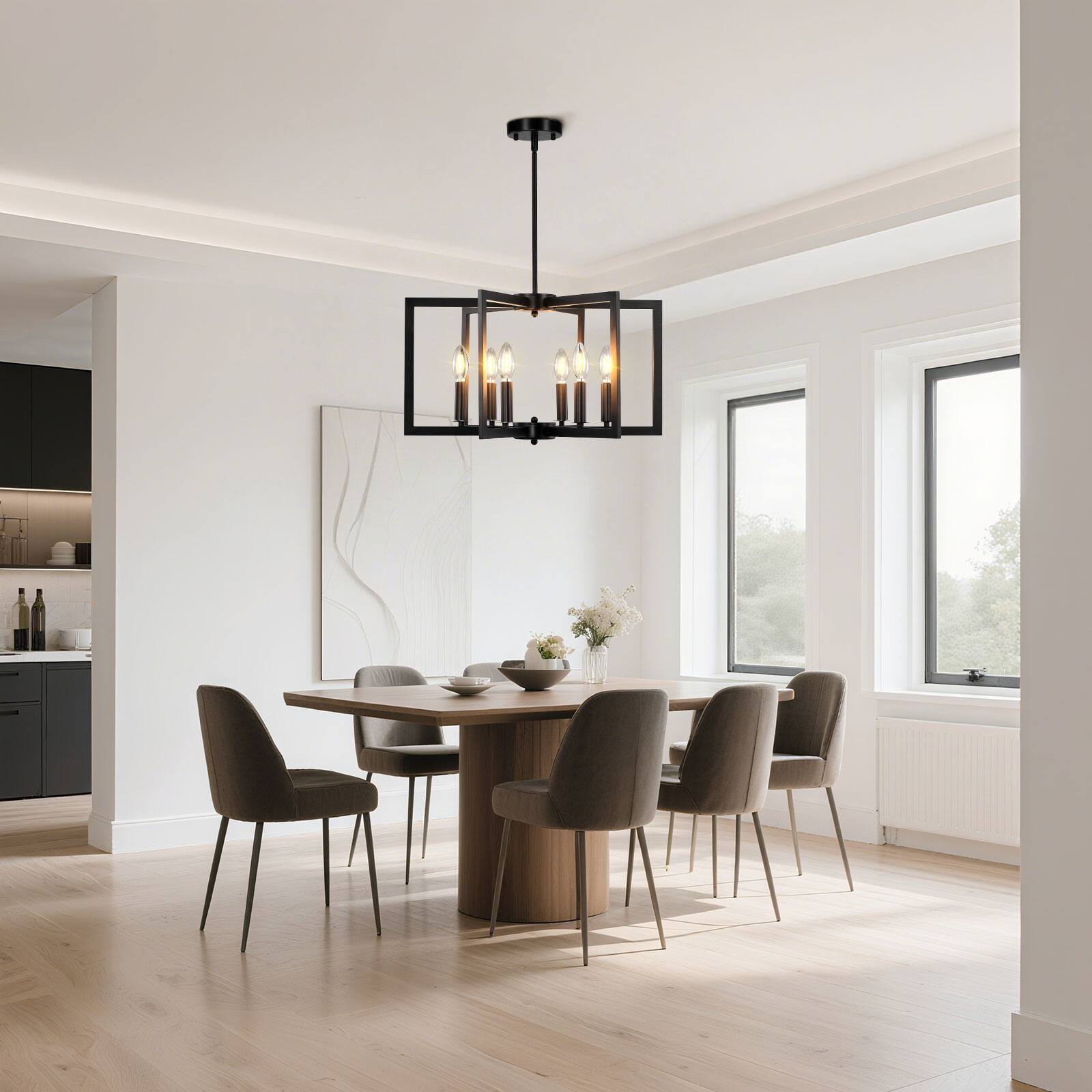 Alt View 7. Unique Bargains - 6-Light Chandelier for Dining Room Chandelier Light Fixtures Over Table Industrial Pendant Light with E12 Base - Black.