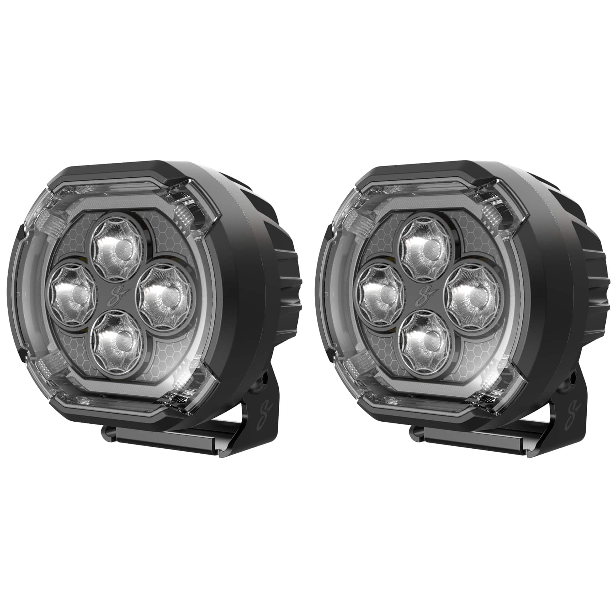 Stinger - HEXCORE 4” Universal Off-Road LED Pod Lights (Pair), Amber/White Spot Beam for Cars, Trucks, Jeeps, UTVs, 4x4 Vehicles - Black