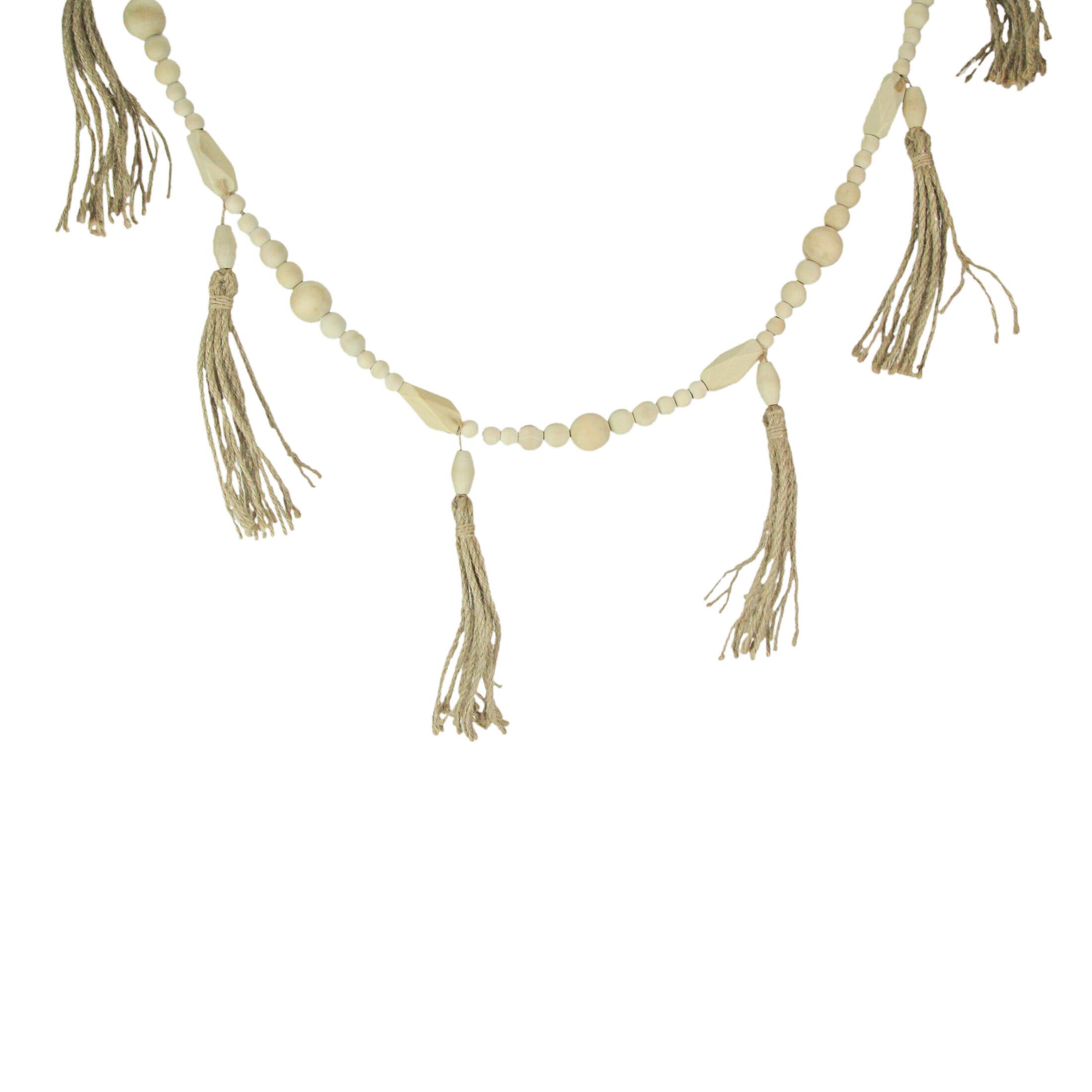 Alt View 1. PD Home & Garden - Bohemian Style Wooden Bead and Jute Rope Tassel Hanging Garland Boho - Tan.