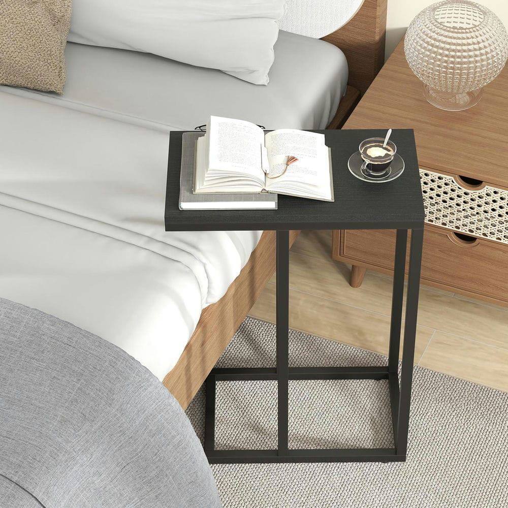 Back. Kadyn - C-Shaped Side Table with Sturdy Metal Frame for Sofa, Black - Black.