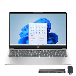 HP - 15.6" HD Laptop,Intel Processor N100,16GB RAM,128GB SSD+160GB Docking Station,Intel UHD Graphics,Win 11 - Silver