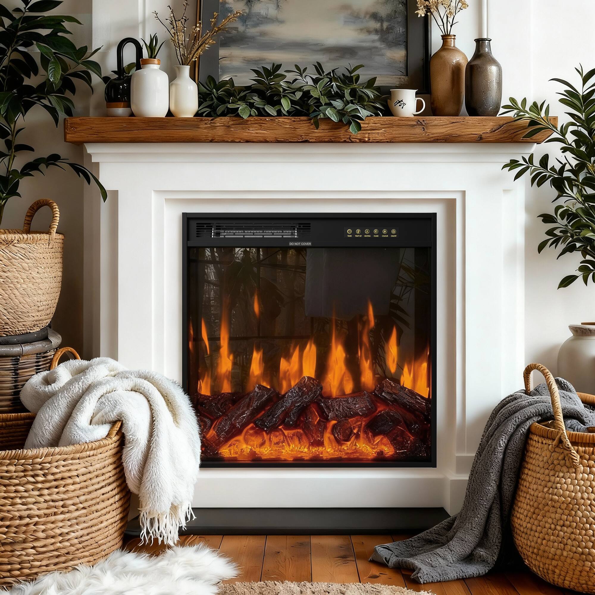 Homsee - Built-In Electric Fireplace Insert, 1500W Recessed or Freestanding Heater with Multi-Color Flame & Remote - Black