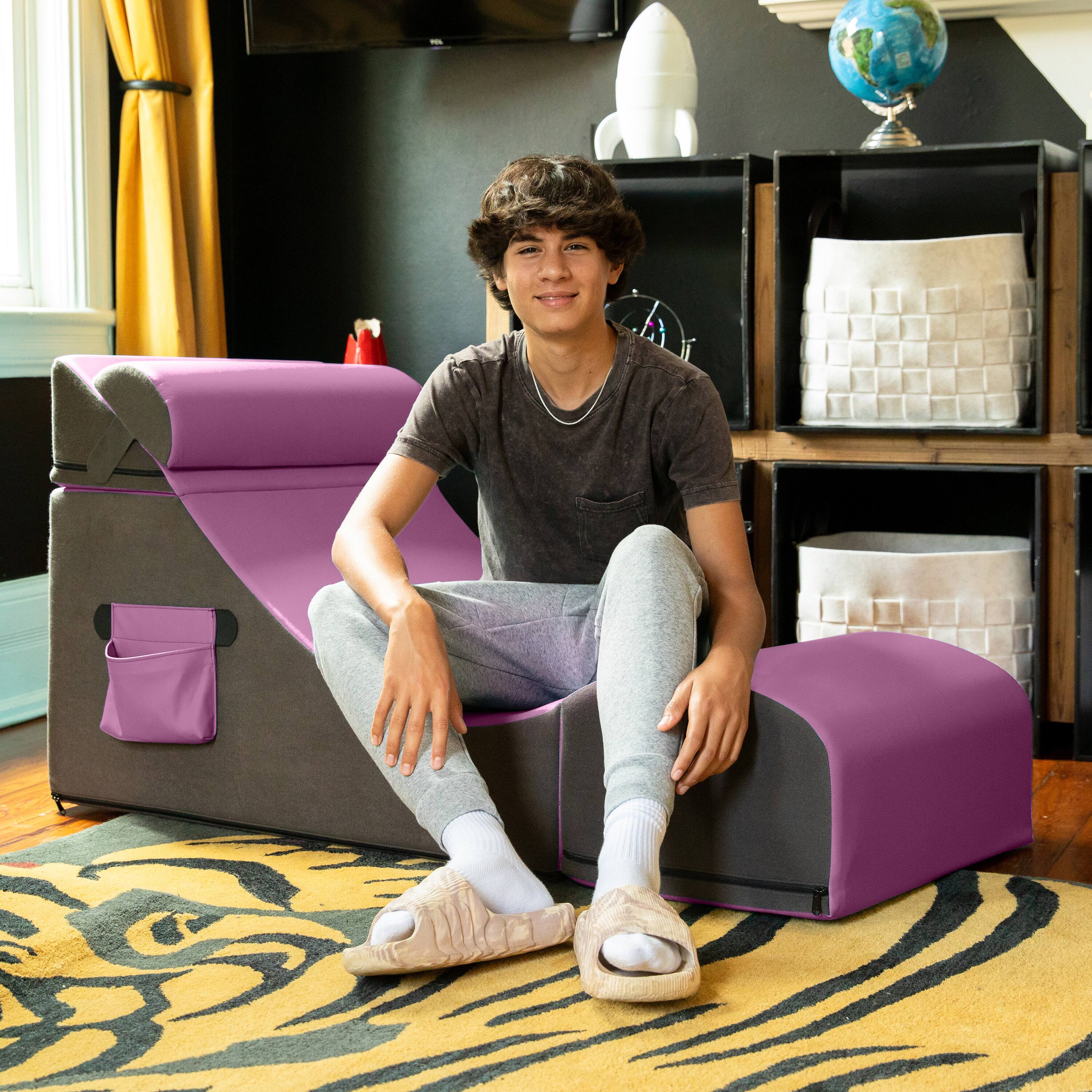 Back. Jaxx - Jaxx Flexx V-Tex Convertible 3 in 1 Gamer Chair, Table, & Ottoman w/ Adjustable Headrest & Pocket - Vinyl Plum - Plum.