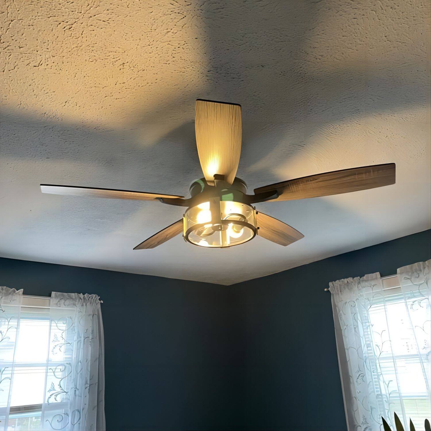 Alt View 8. Parrot Uncle - 52" Walnut Wood 5-Blade Industrial Indoor Ceiling Fan Chandelier with Remote - Black.