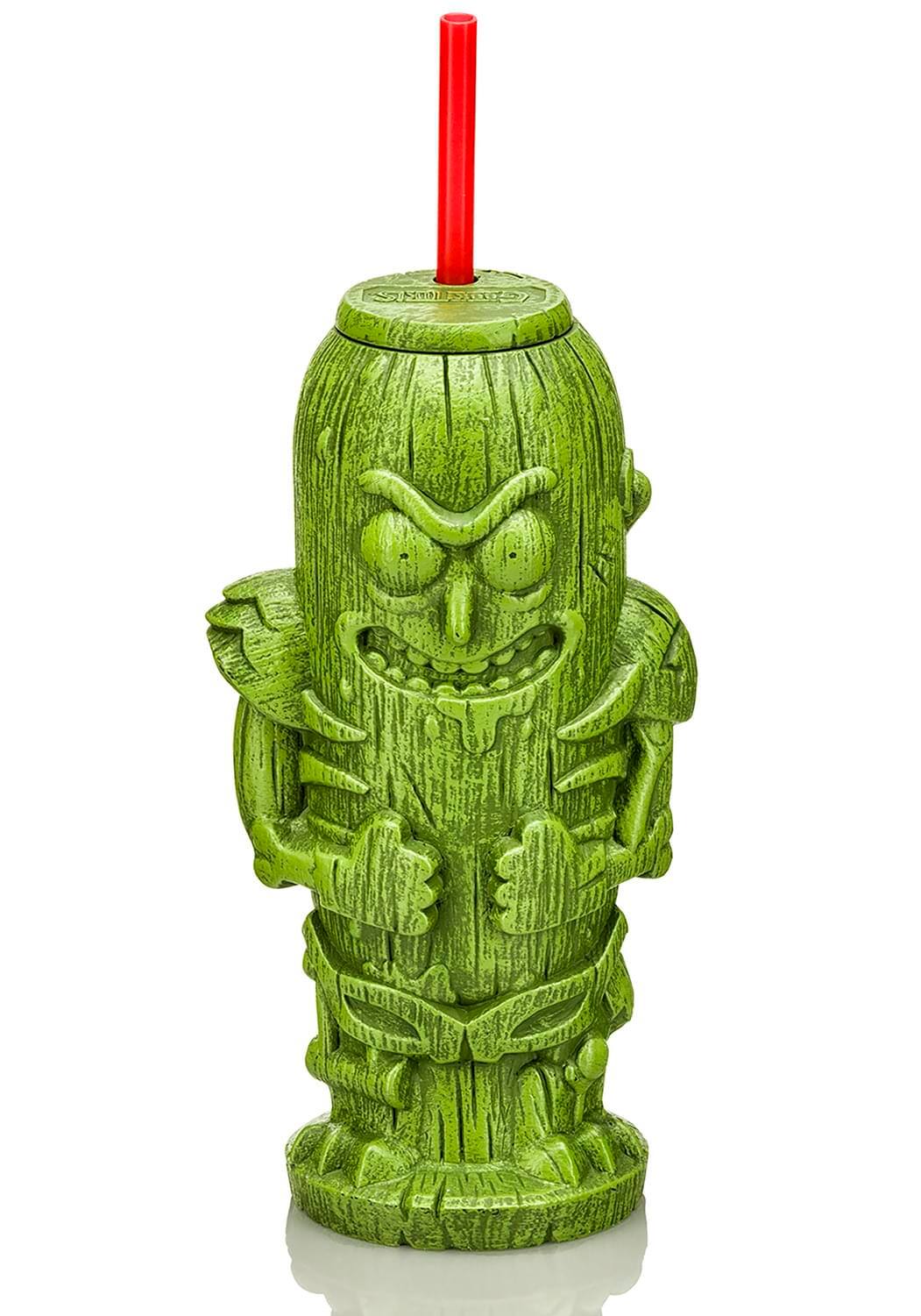 Front. ThinkGeek - Geeki Tikis Rick and Morty Pickle Rick Plastic Tumbler | Holds 22 Ounces - Green.
