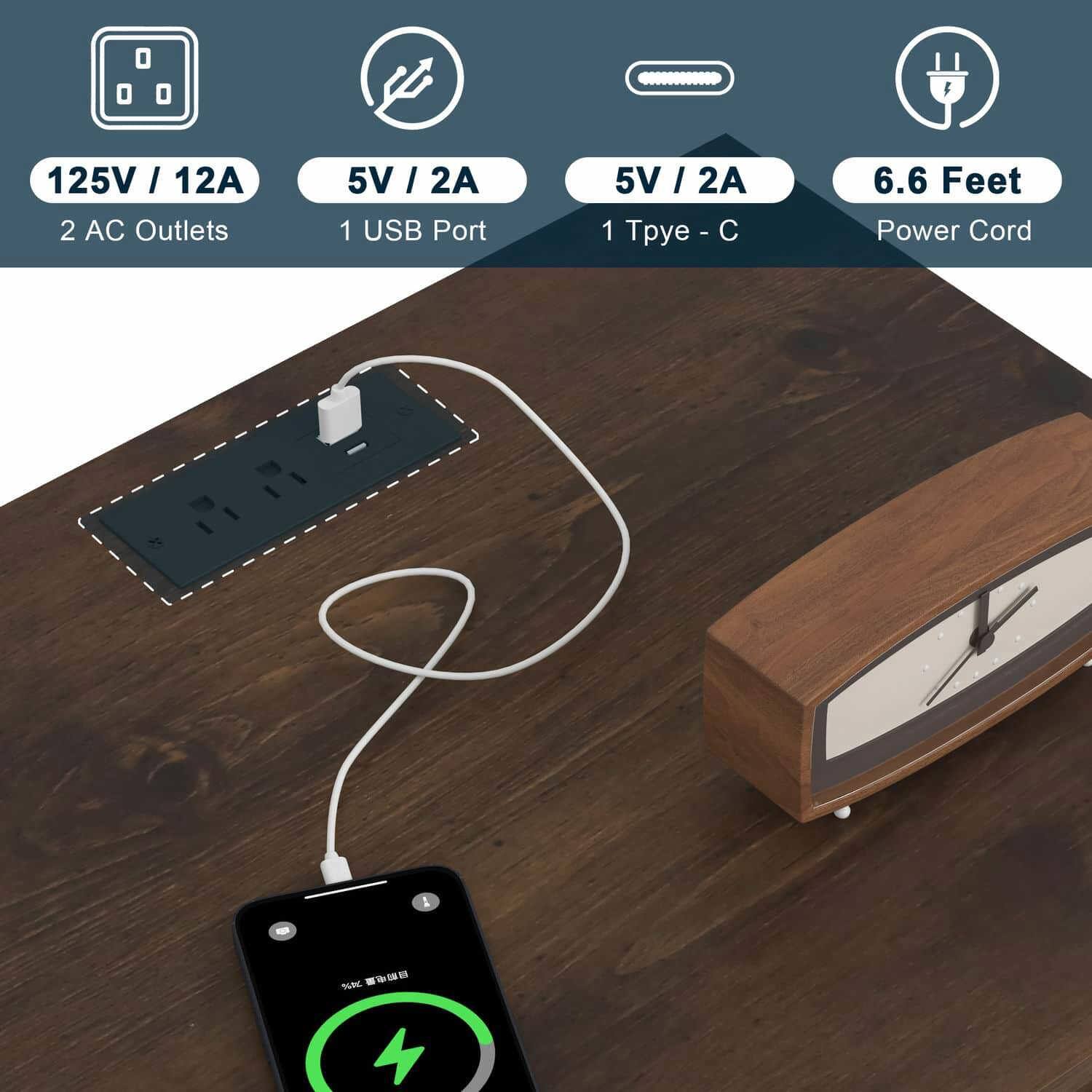 125V / 12A, 2 AC Outlets, 5V / 2A, 1 USB Port, 5V / 2A, 1 Type-C, 6.6 Feet Power Cord