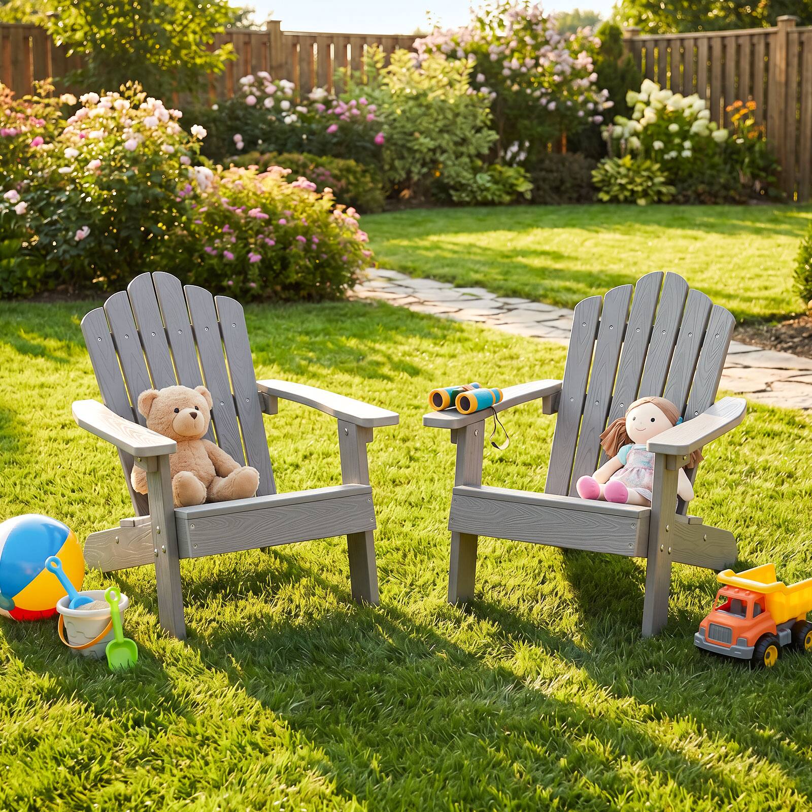 Alt View 1. Gymax - Gymax 4PCS Kids Adirondack Chairs w/Tilted High Backrest Wide Armrests & Angled Seat Grey - Grey.