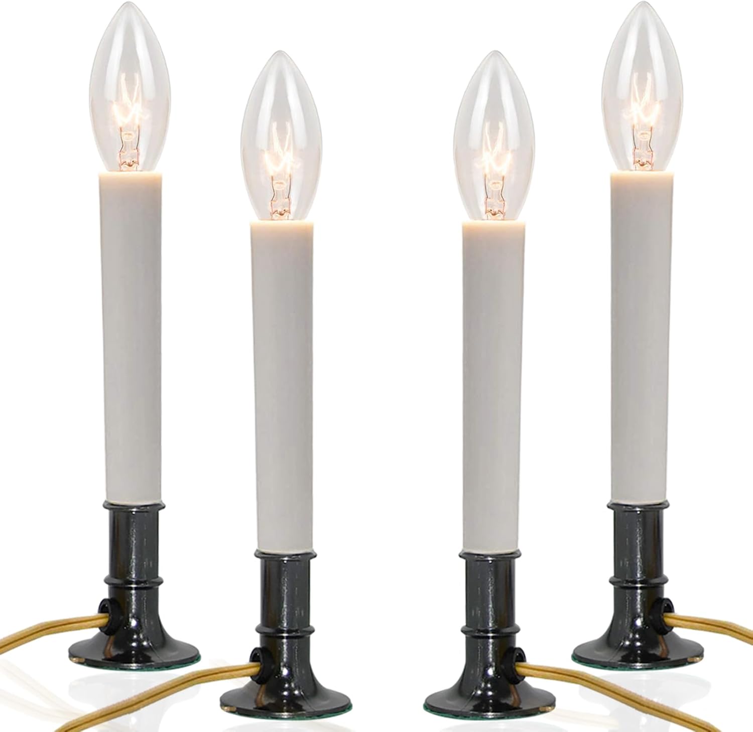 Front. RTMB - 4 Pack Electric Christmas Window Candles with Nickel Base & 7W Bulbs.