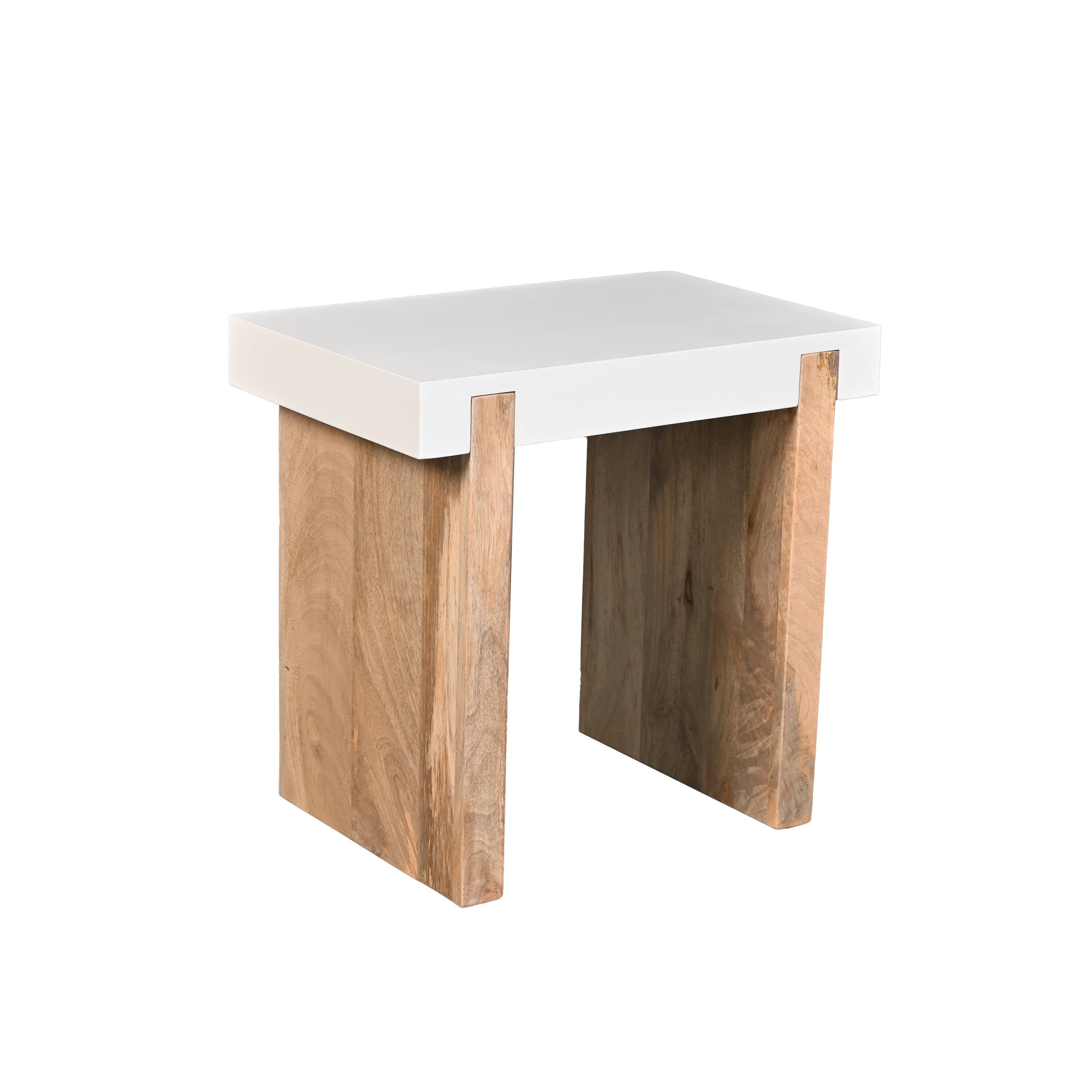 Alt View 1. Manhattan Lane - 20 Inch Rectangular End Side Table, Mango Wood, Sled Base, Glossy White - White and Brown.