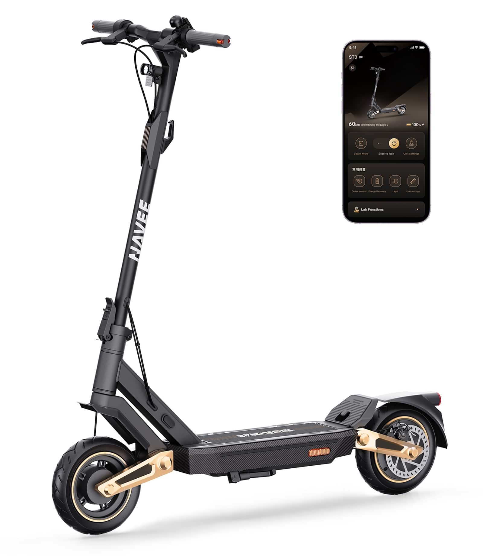 NAVEE - ST3 Electric Scooter w/37.3 miles Max Operating Range & 24.9 mph Max Speed - Black - Front_Zoom