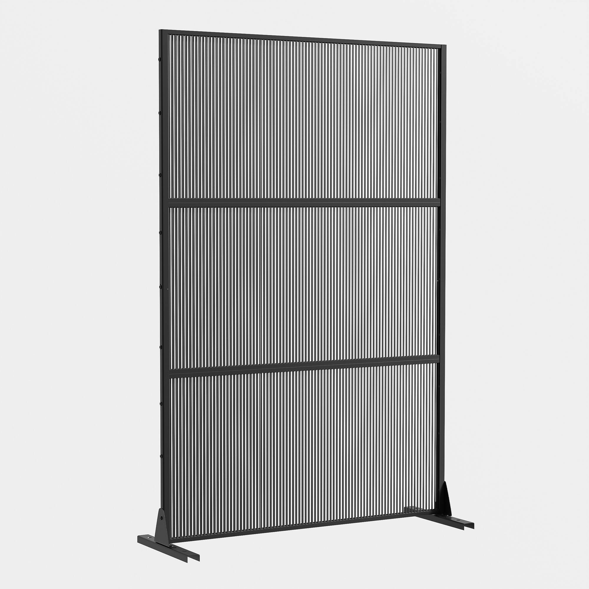 Angle. PexFix - 72 in. x 47 in. Rattan Vertical Pattern Metal Outdoor Privacy Screen & Panels, Freestanding Garden Divider Fence - Black.