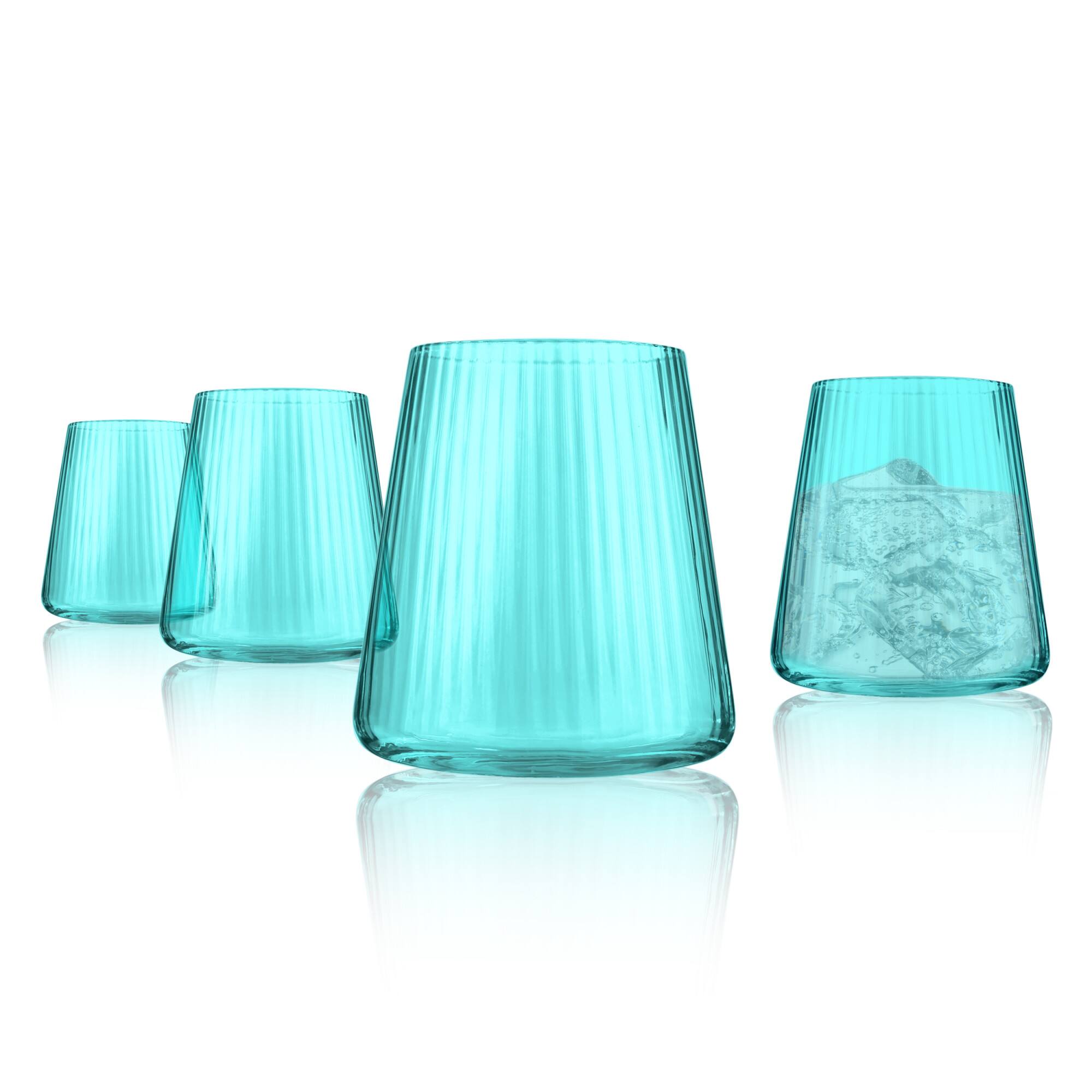 Alt View 1. Artland - Artland Soho Optic 16-Piece Glassware Set, Turquoise (Champagne & Double Old Fashion) - Turquoise.