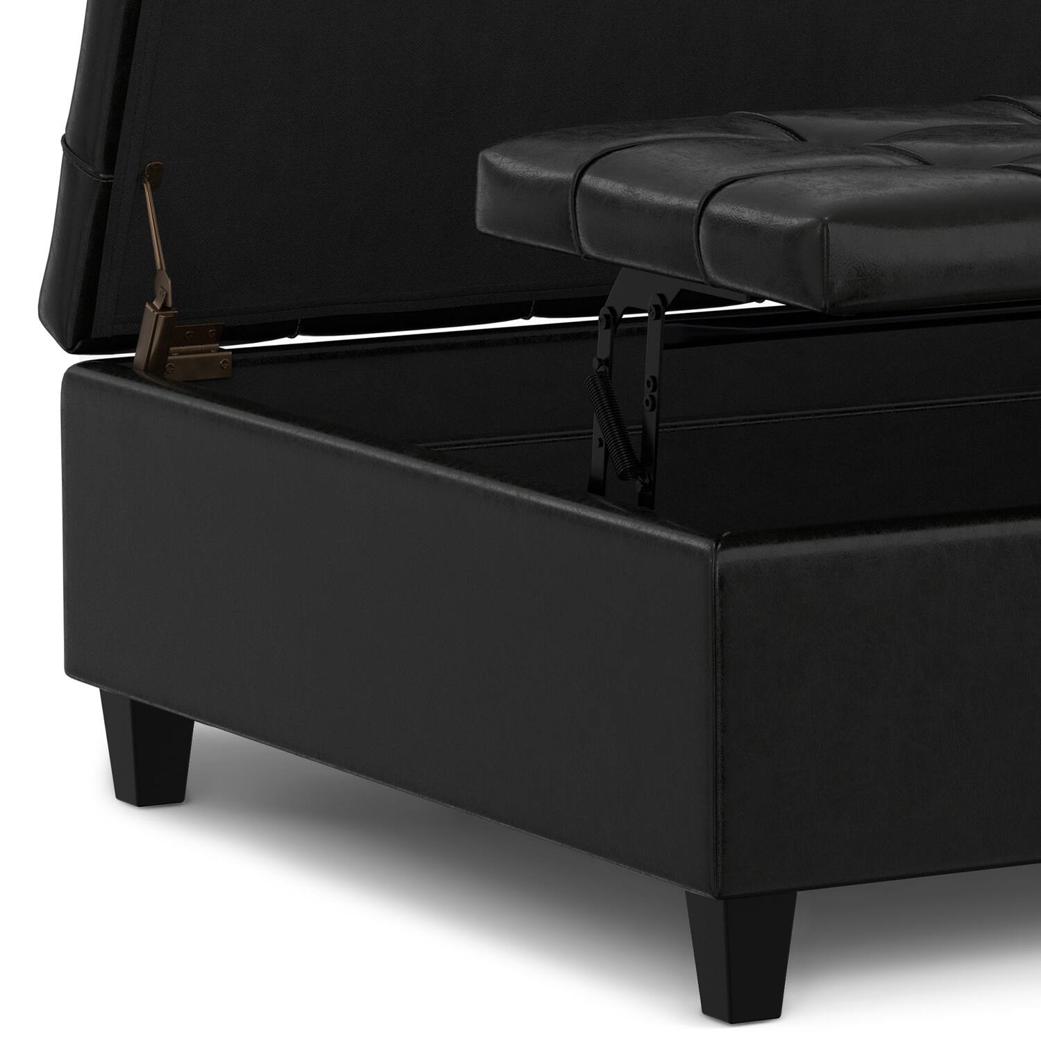 Alt View 6. Simpli Home - Harrison 40 inch Transitional Square Large Coffee Table Storage Ottoman in Midnight Black Vegan Faux Leather, Assembled - Midnight Black.