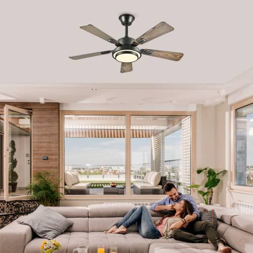 Alt View 6. LUCKY ONE - 42" Ceiling Fan with Light Remote 5 Plywood Blades DC Motor 6-Speed - Matte Black.