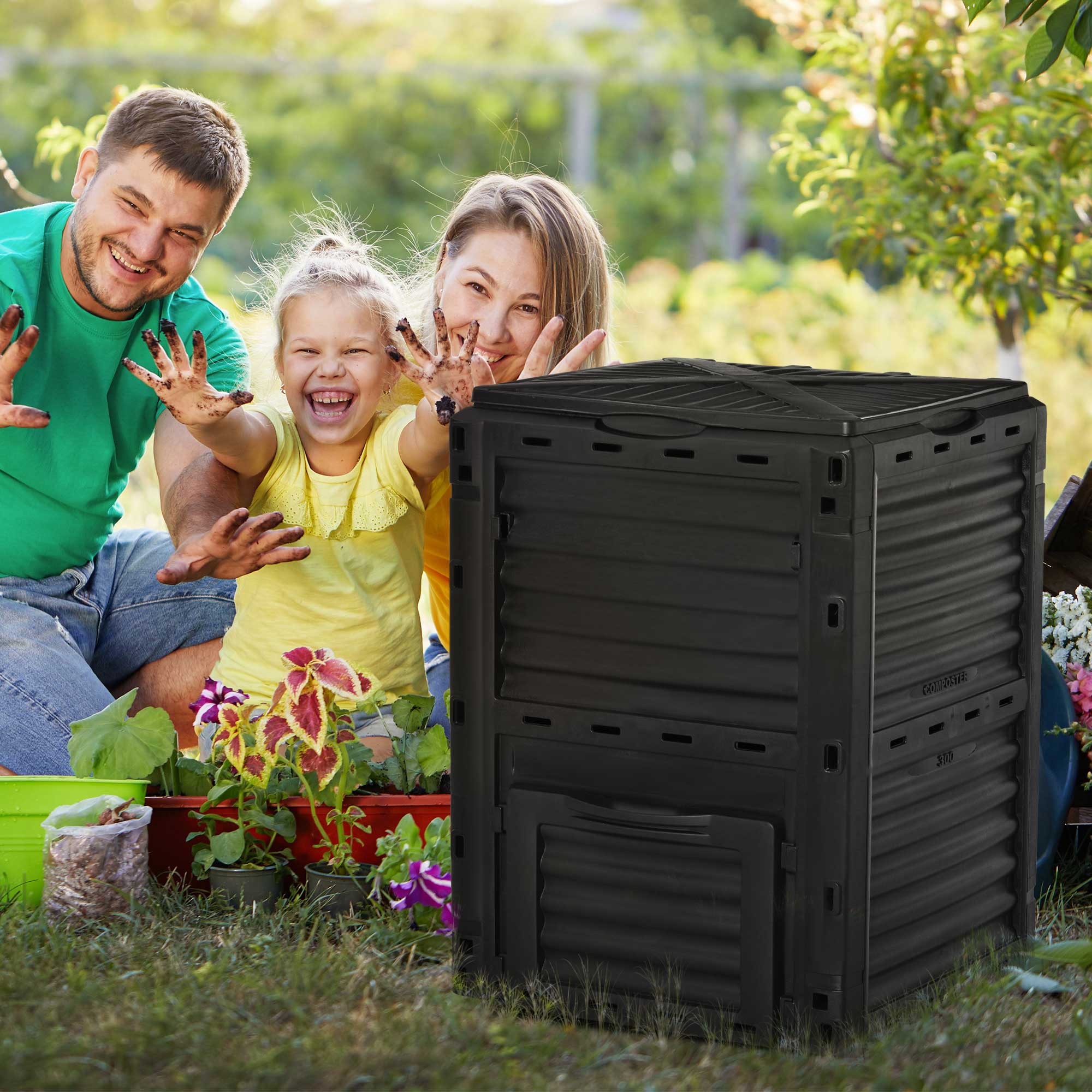 Alt View 1. Outsunny - Garden Compost Bin 80 Gallon Outdoor Large Capacity Composter Fast Create Fertile Soil Aerating Box - Black.