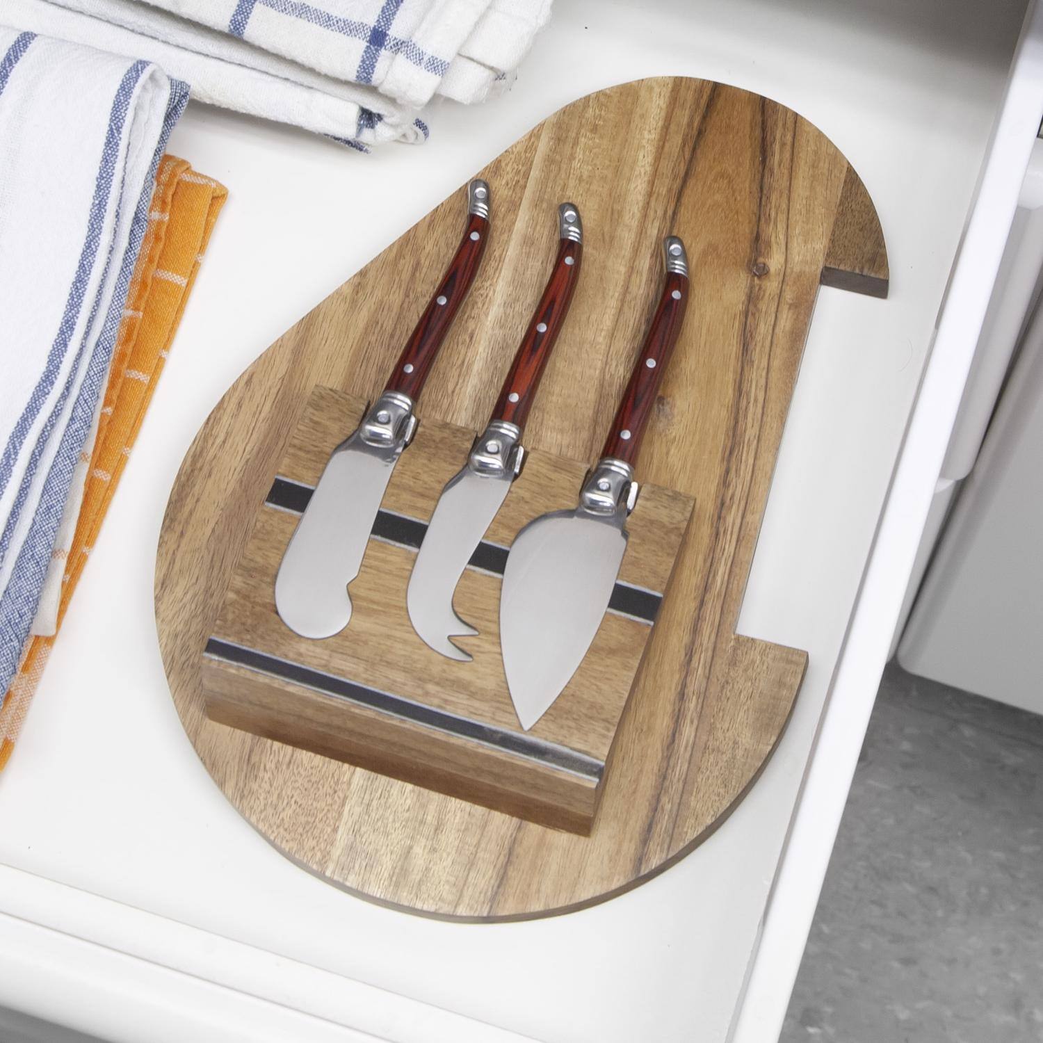 Back. Final Touch - Final Touch 10 in. L X 7.3 in. W X 0.5 in. Wood Cheese Board with Slicer.