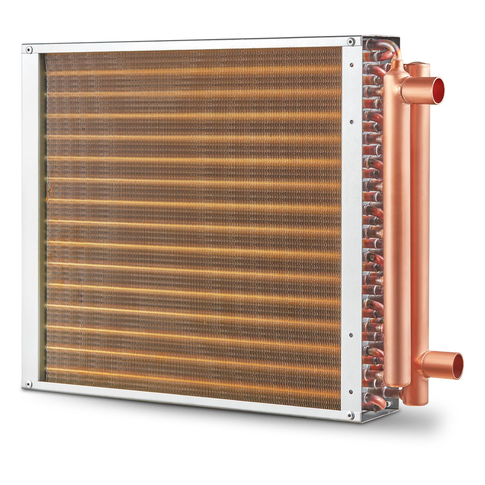 Alt View 5. VEVOR - Heat Exchanger Water to Air, 16"x 16" with 3-Row 3/8" Copper Ports, 193 Aluminum Fins Heat Exchanger for Outdoor Wood - Gold.